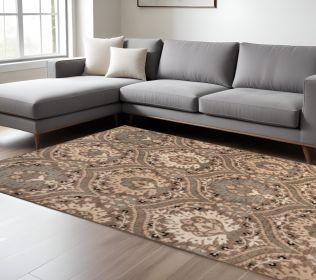 6' X 9' Ivory Beige And Light Blue Floral Stain Resistant Area Rug