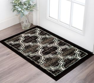 2' X 3' Black Geometric Stain Resistant Area Rug