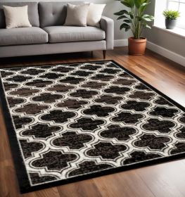 5' X 8' Black Geometric Stain Resistant Area Rug