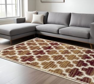 8' X 10' Brick And Gold Geometric Stain Resistant Area Rug