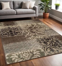 5' X 8' Ivory Light Blue Abstract Stain Resistant Area Rug