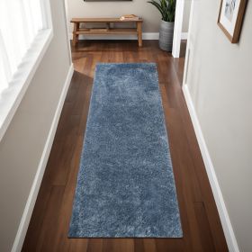 8' Blue Shag Stain Resistant Runner Rug
