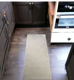 8' Ivory Shag Stain Resistant Runner Rug