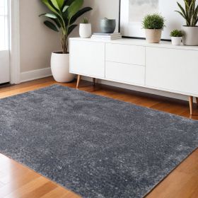 4' X 6' Grey Shag Stain Resistant Area Rug