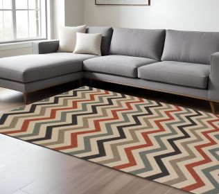 8' X 10' Stone Chevron Power Loom Stain Resistant Area Rug With Fringe