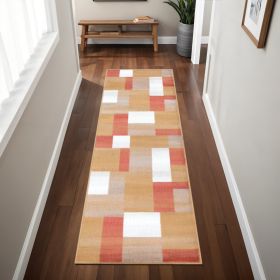 8' Terra Cotta Patchwork Power Loom Stain Resistant Runner Rug
