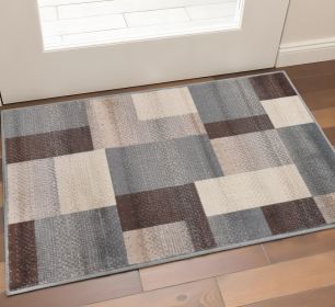 3' X 5' Grey Patchwork Power Loom Stain Resistant Area Rug