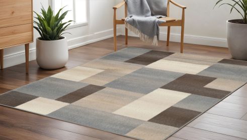 5' Square Grey Square Patchwork Power Loom Stain Resistant Area Rug