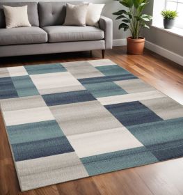 5' X 8' Teal And Gray Patchwork Power Loom Stain Resistant Area Rug