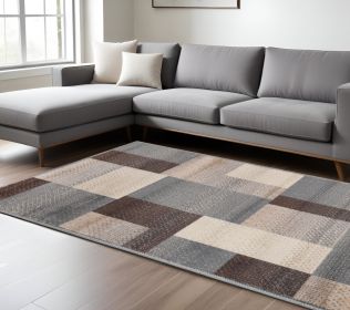 9' X 12' Grey Patchwork Power Loom Stain Resistant Area Rug