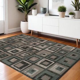 4' X 6' Color Block Beige And Teal Checkered Stain Resistant Area Rug