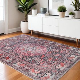 3' X 5' Garnet Red Medallion Stain Resistant Area Rug