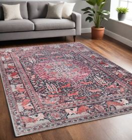 5' X 7' Garnet Red Medallion Stain Resistant Area Rug