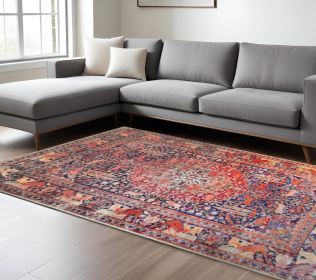 7' X 9' Brown Medallion Stain Resistant Area Rug