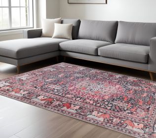 7' X 9' Garnet Red Medallion Stain Resistant Area Rug