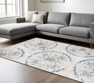 8' X 10' Ivory Geometric Medallion Stain Resistant Area Rug