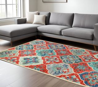 8' X 10' Blue And Rust Wool Geometric Tufted Stain Resistant Area Rug