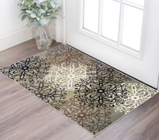 2' X 3' Blue And Gray Medallion Power Loom Stain Resistant Area Rug