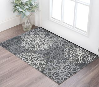 2' X 3' Slate And Gray Medallion Power Loom Stain Resistant Area Rug