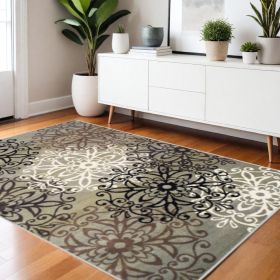 4' X 6' Blue And Gray Medallion Power Loom Stain Resistant Area Rug