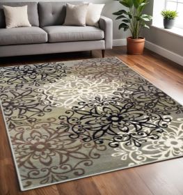 5' X 8' Blue And Gray Medallion Power Loom Stain Resistant Area Rug