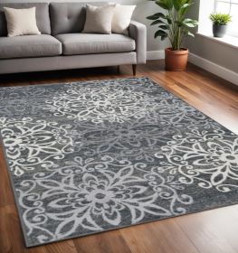 5' X 8' Slate And Gray Medallion Power Loom Stain Resistant Area Rug