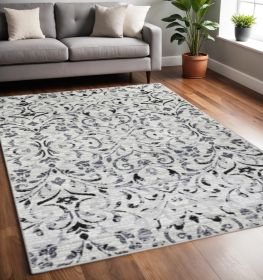 5' X 8' Platinum Floral Vines Power Loom Stain Resistant Area Rug