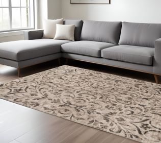8' X 10' Bronze Floral Vines Power Loom Stain Resistant Area Rug