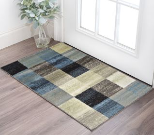 2' X 3' Blue And Teal Geometric Power Loom Stain Resistant Area Rug