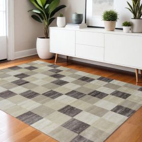 4' X 6' Beige Geometric Power Loom Stain Resistant Area Rug