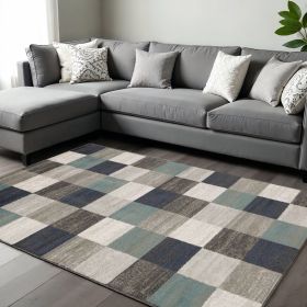 Blue And Gray Geometric Power Loom Stain Resistant Area Rug