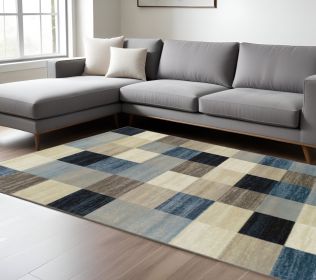 9' X 12' Majolica Blue Geometric Power Loom Stain Resistant Area Rug