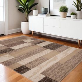 4' X 6' Beige Patchwork Power Loom Stain Resistant Area Rug
