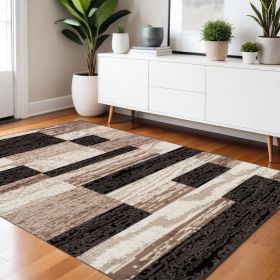 4' X 6' Chocolate Patchwork Power Loom Stain Resistant Area Rug