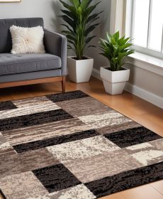 5' Square Chocolate Square Patchwork Power Loom Stain Resistant Area Rug