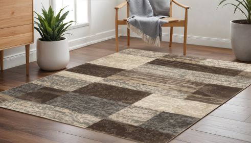5' Square Slate Square Patchwork Power Loom Stain Resistant Area Rug