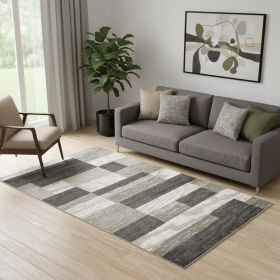 5' X 8' Charcoal Patchwork Power Loom Stain Resistant Area Rug