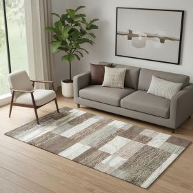 5' X 8' Light Blue And Ivory Patchwork Power Loom Stain Resistant Area Rug