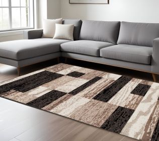 7' X 9' Chocolate Patchwork Power Loom Stain Resistant Area Rug