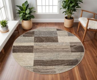 8' Round Slate Round Patchwork Power Loom Stain Resistant Area Rug