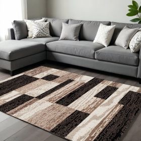 8' X 10' Chocolate Patchwork Power Loom Stain Resistant Area Rug