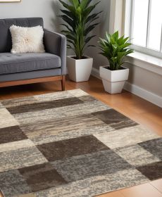 8' Square Slate Square Patchwork Power Loom Stain Resistant Area Rug