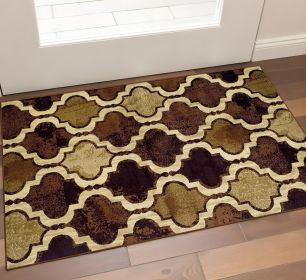 2' X 3' Coffee Quatrefoil Power Loom Distressed Stain Resistant Area Rug