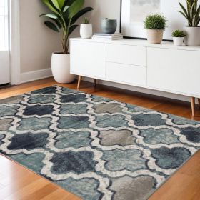 4' X 6' Deep Royal Quatrefoil Power Loom Distressed Stain Resistant Area Rug