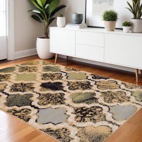 4' X 6' Multi Color Quatrefoil Power Loom Distressed Stain Resistant Area Rug