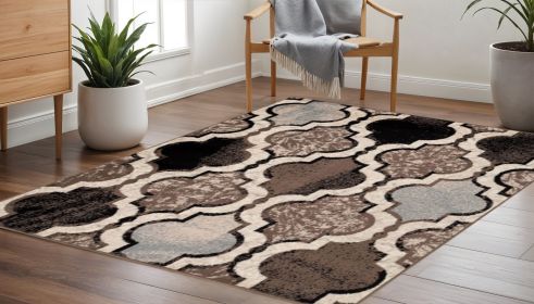 5' Square Ivory Square Quatrefoil Power Loom Distressed Stain Resistant Area Rug