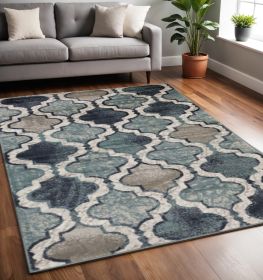 5' X 8' Deep Royal Quatrefoil Power Loom Distressed Stain Resistant Area Rug