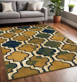 5' X 8' Green Quatrefoil Power Loom Distressed Stain Resistant Area Rug