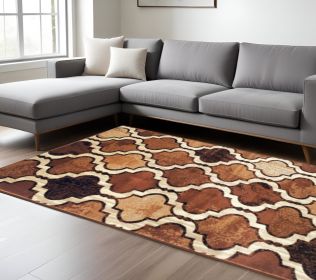 8' X 10' Brown Quatrefoil Power Loom Distressed Stain Resistant Area Rug