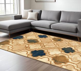 8' X 10' Cream Quatrefoil Power Loom Distressed Stain Resistant Area Rug